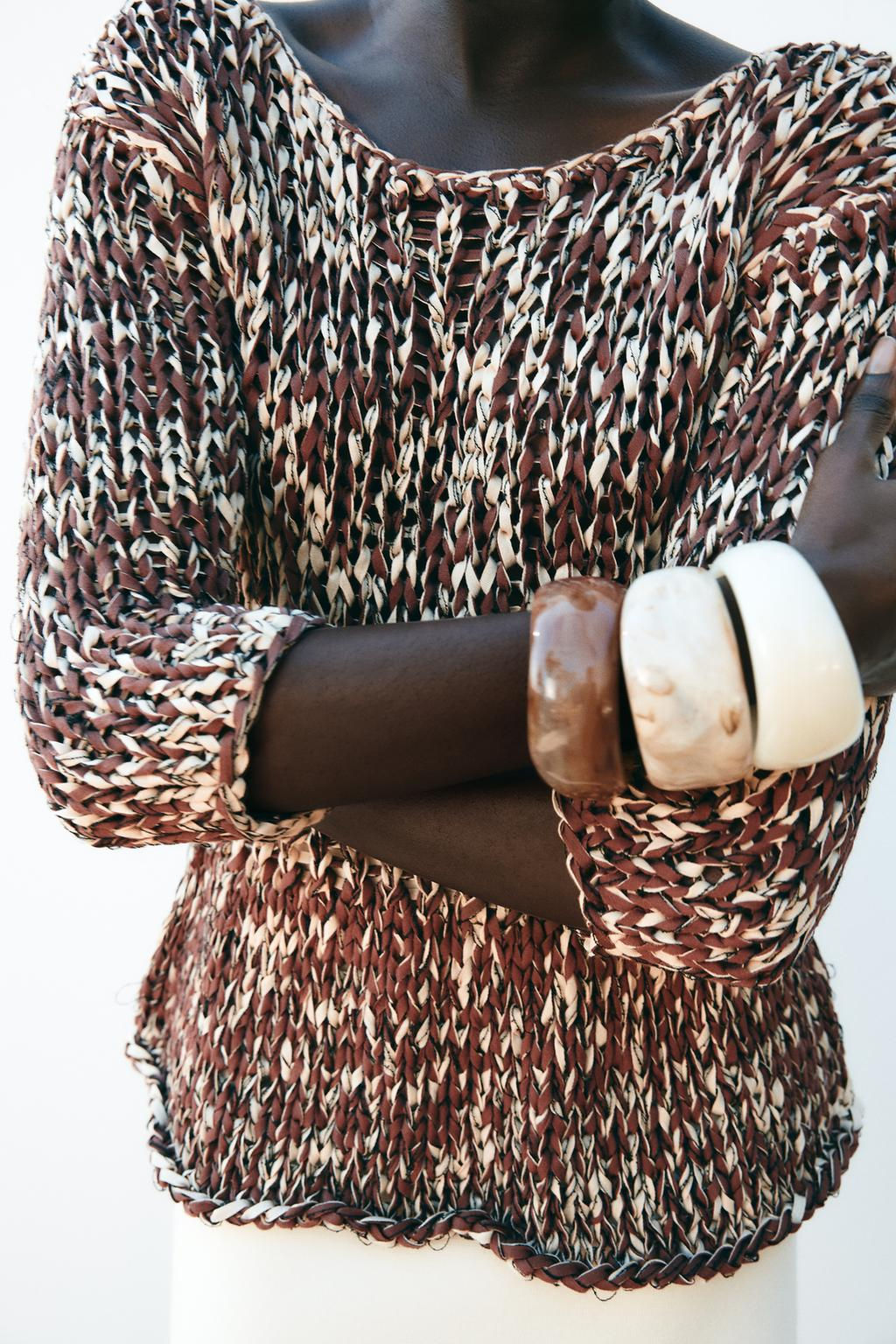 COMBINED KNIT PEPLUM SWEATER