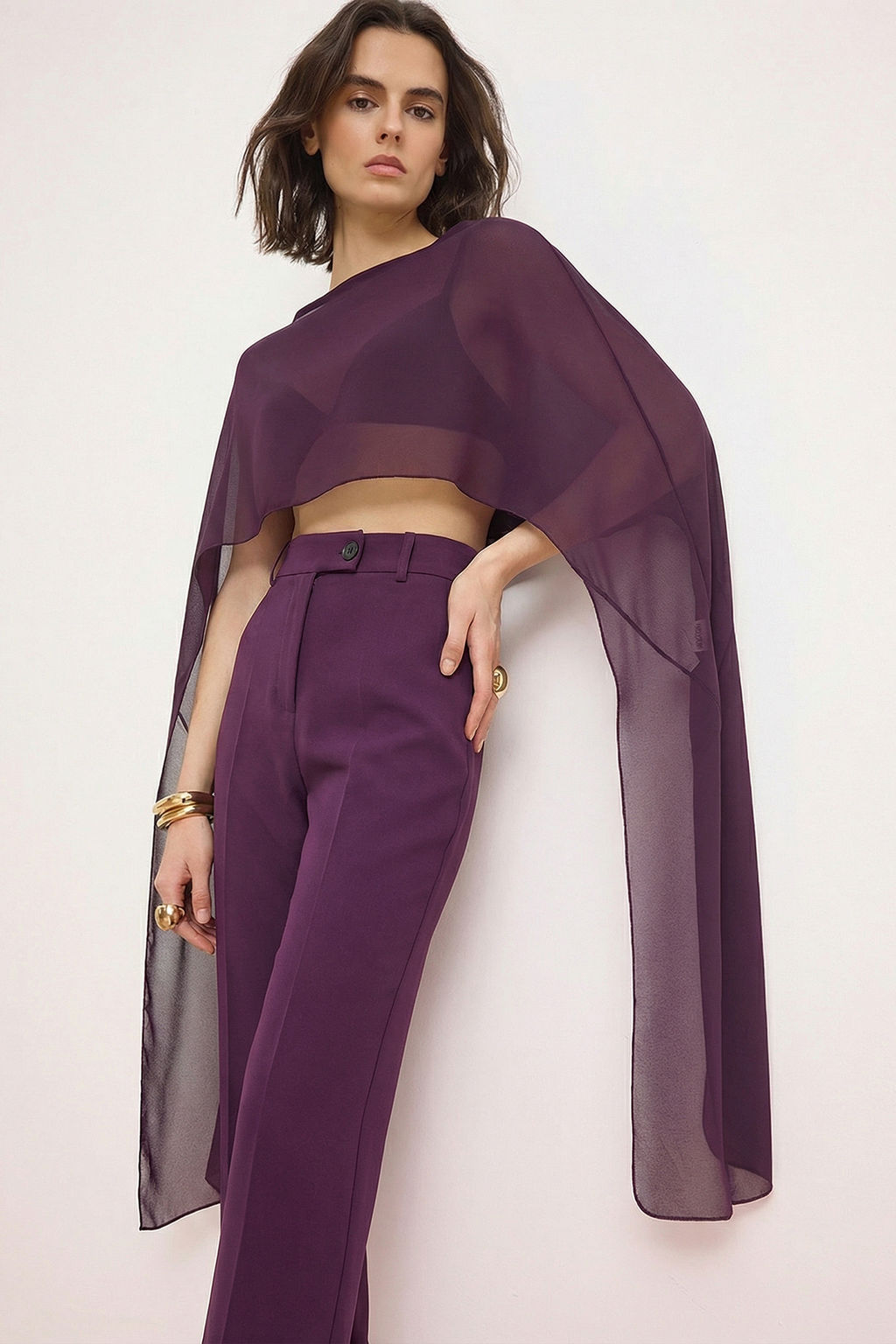 Murdum Duz Kay?k Yaka Kolsuz Dokuma Sifon Party Bluz TPRSS26BZ00055