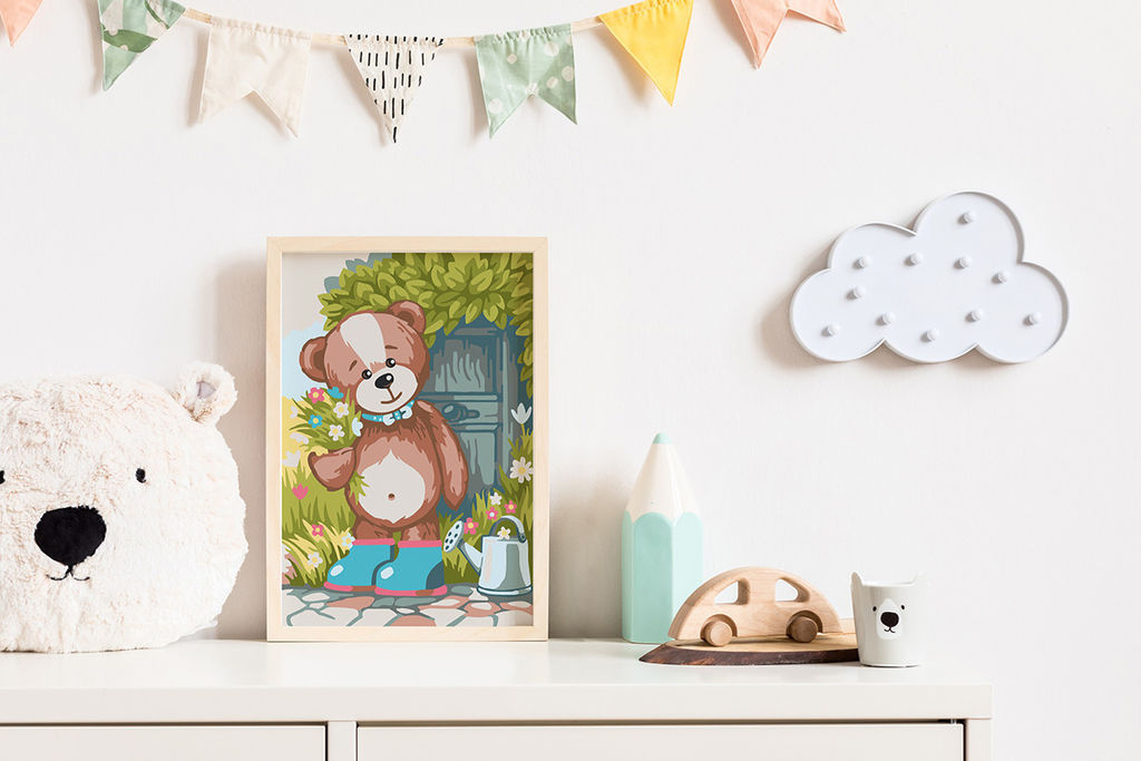 ФРЕЯ PKZ/PS-040 Набор для раскрашивания по номерам (на картоне) 30 х 20 см Медвежонок с букетом