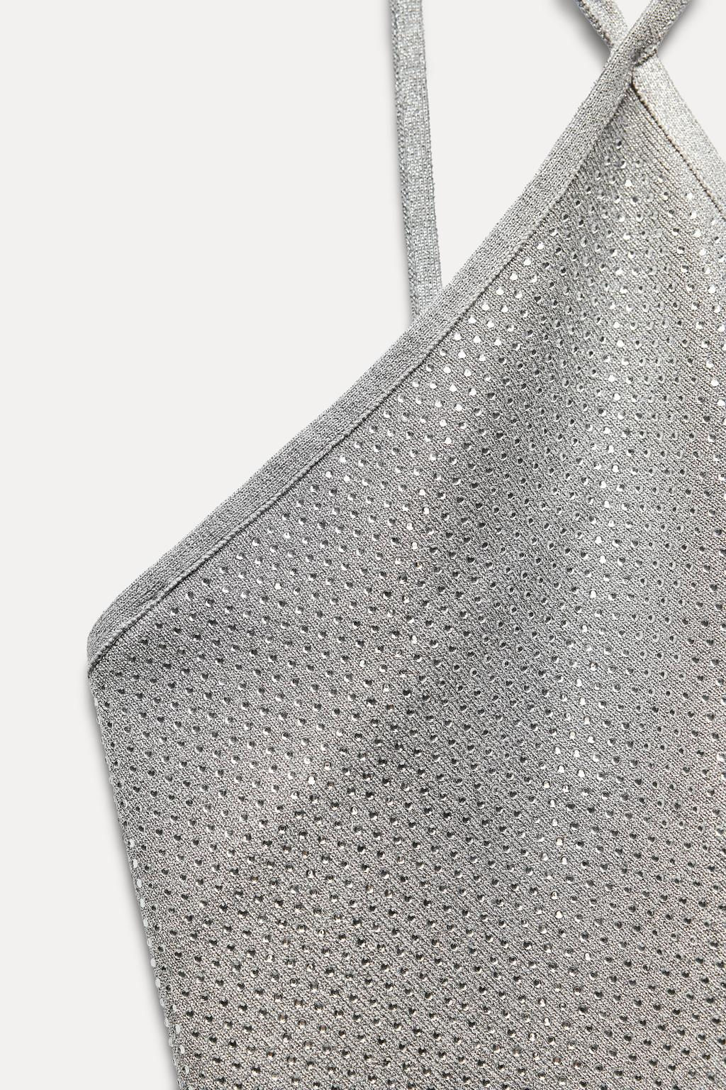KNIT OPEN BACK CROP TOP WITH RHINESTONES - Zara фото 13