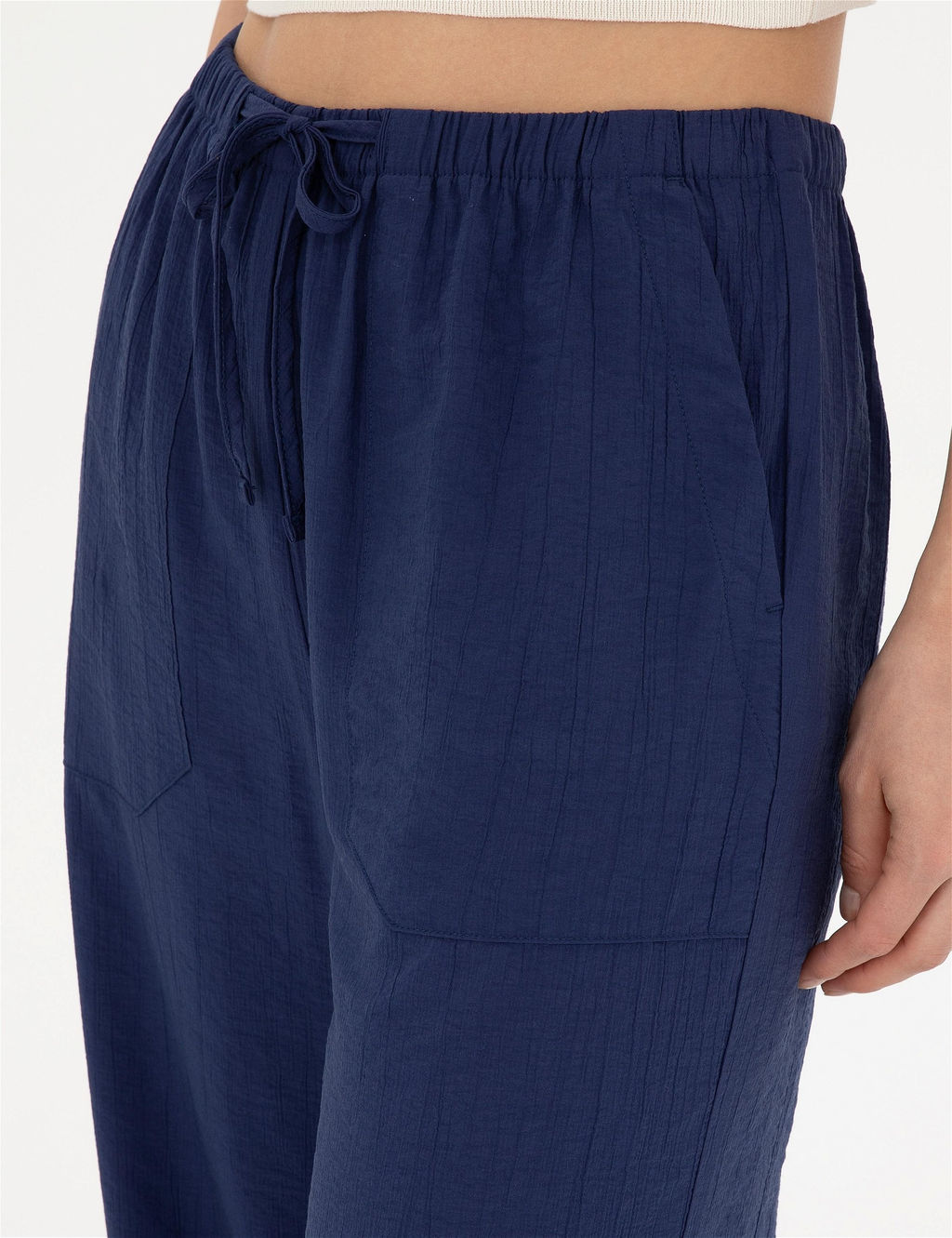Lacivert Loose Fit Kanvas Pantolon