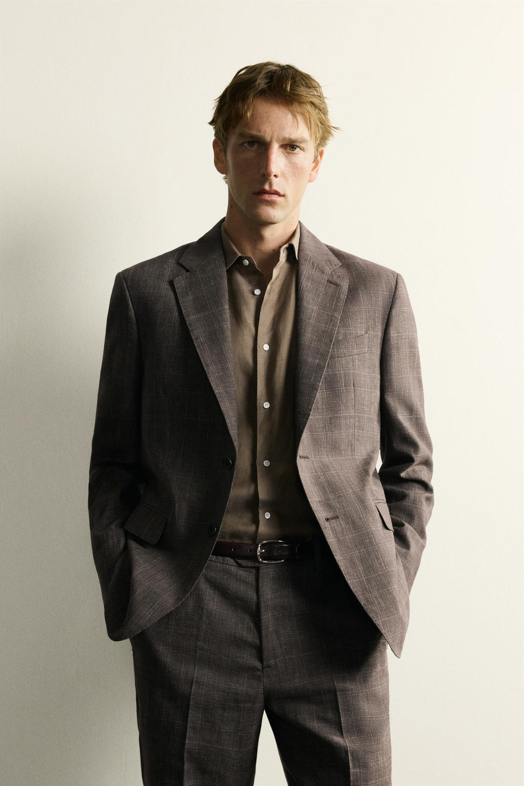 BLAZER TRAJE CUADROS LINO - LANA / Marr?n - Zara фото 2
