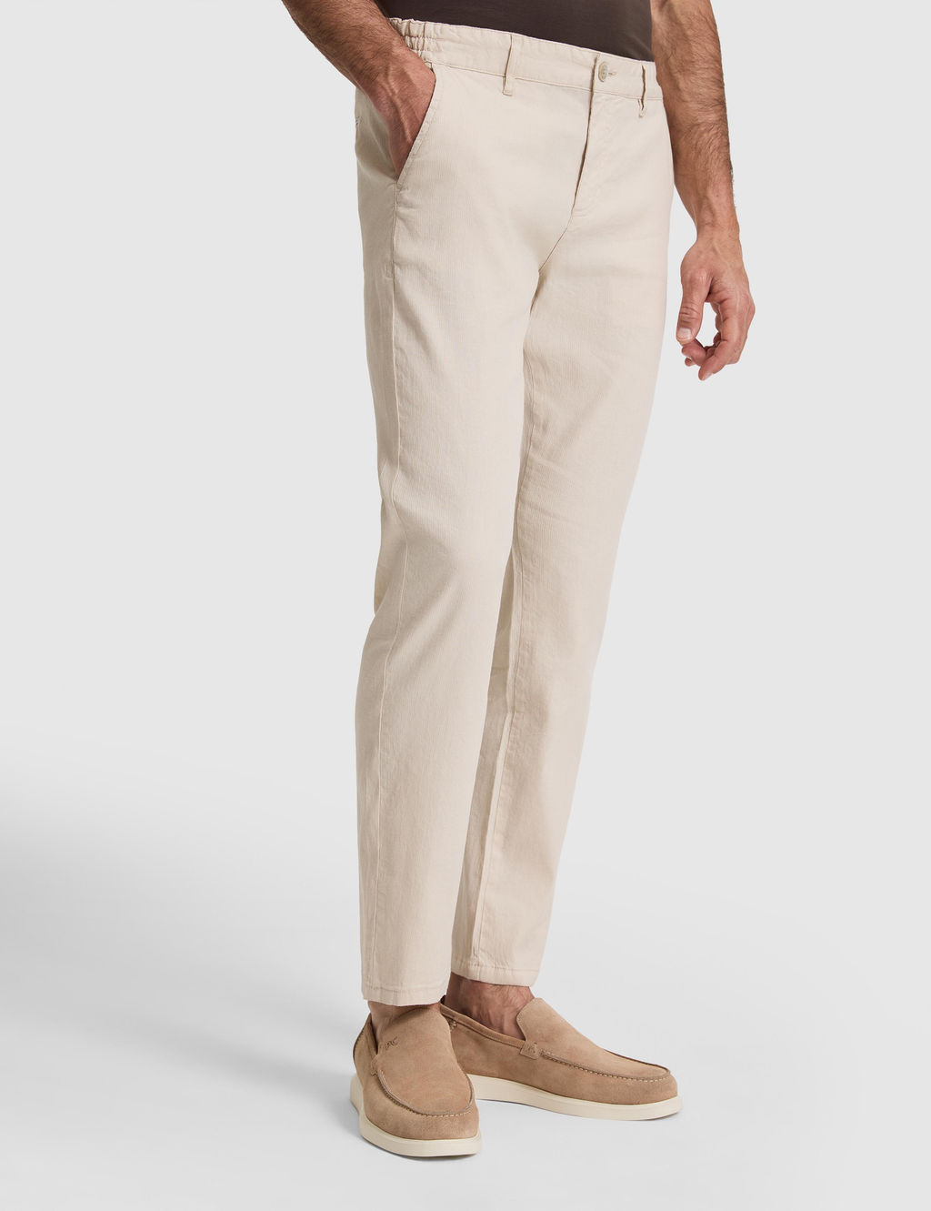 Bej Straight Fit Keten Kar___ml_ Beli Lastikli Kanvas Pantolon