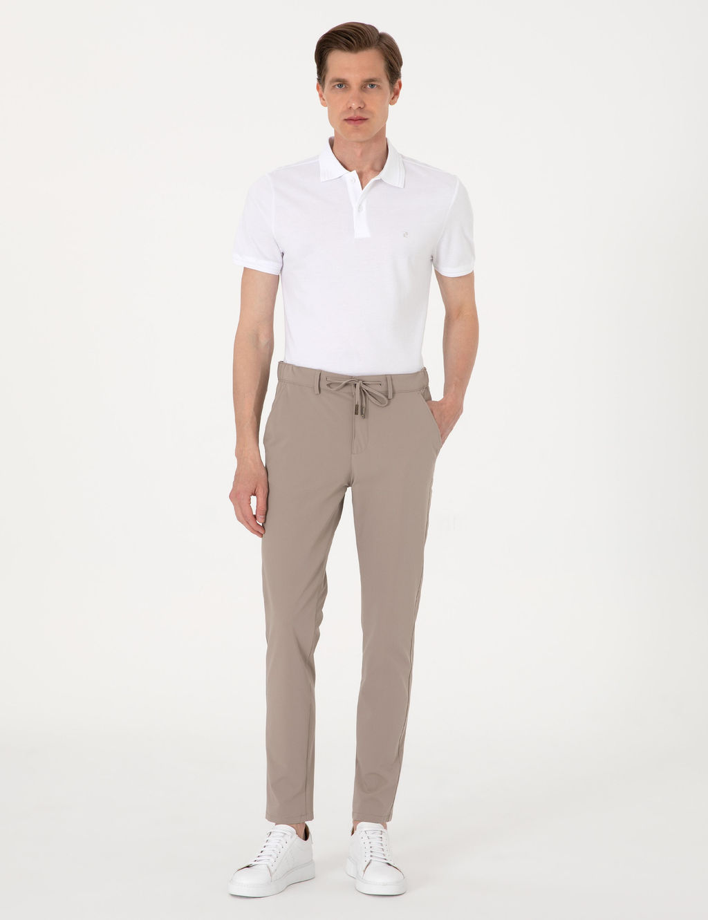 Beyaz Slim Fit %100 Pamuk Polo Yaka Basic Ti__rt