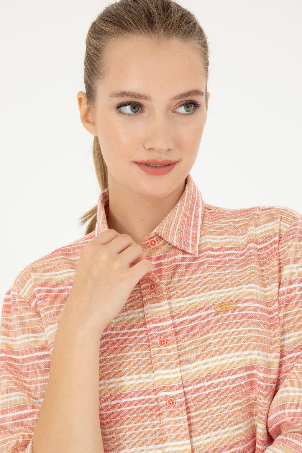 Женская рубашка лососевого цвета с длинным рукавом - U.s. polo assn фото 2