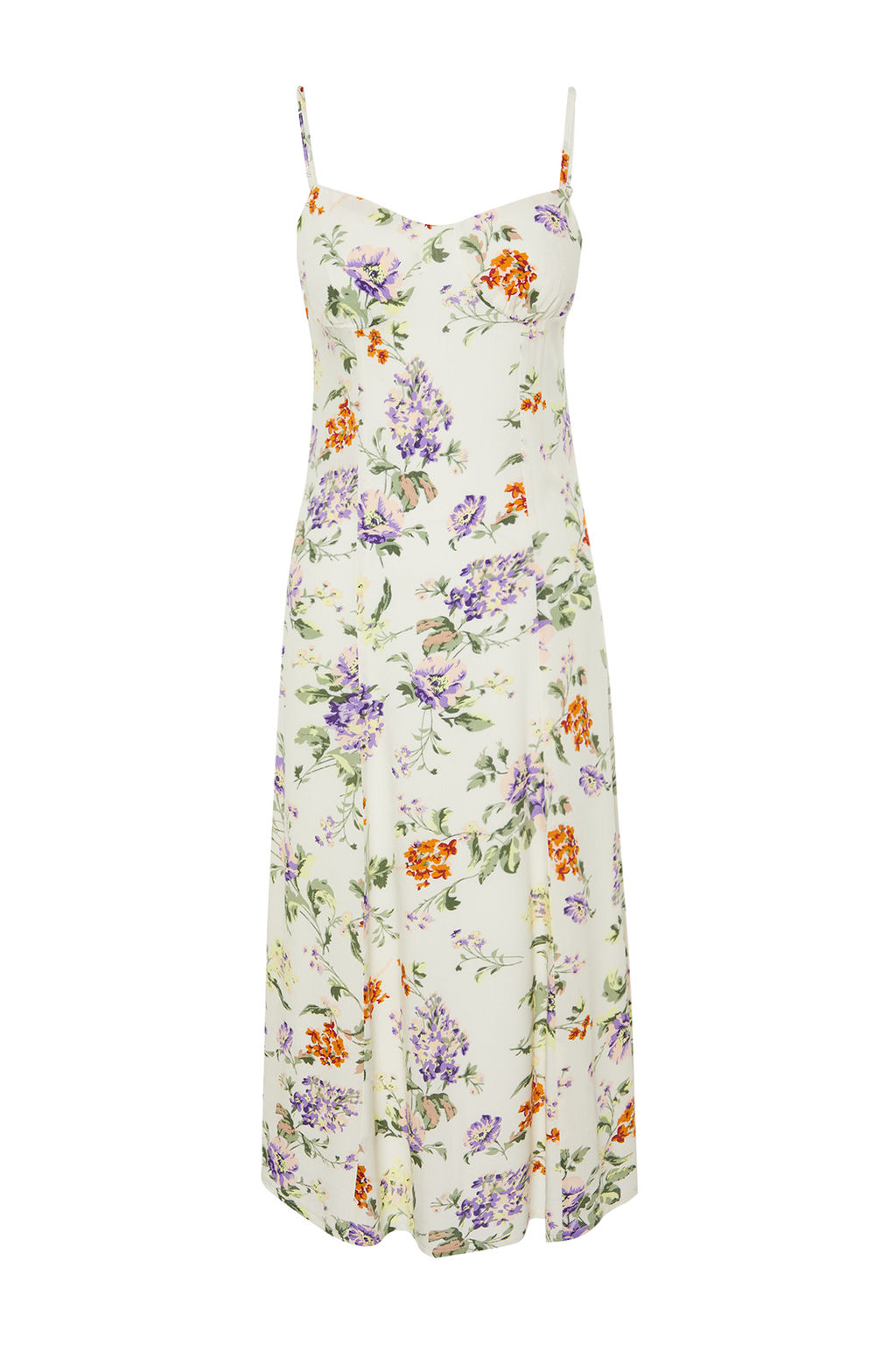 Beyaz Cicek Desenli Belden Ac?lan Astarl? Midi Dokuma Elbise TWOSS24EL00446 - Trendyolmilla фото 7