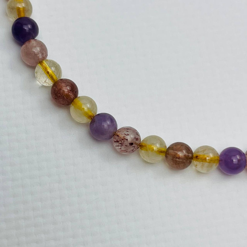 Бусы из Рутилового кварца, Клубничного кварца и Аметиста 42 см +