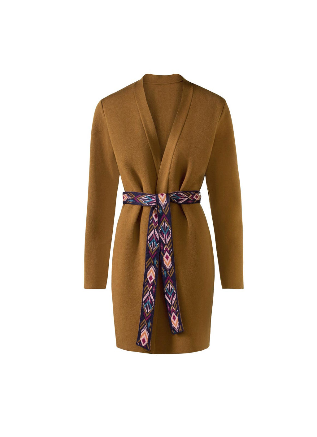 Длинный кардиган с поясом в этническом дизайне, коньячный - Heine фото 2