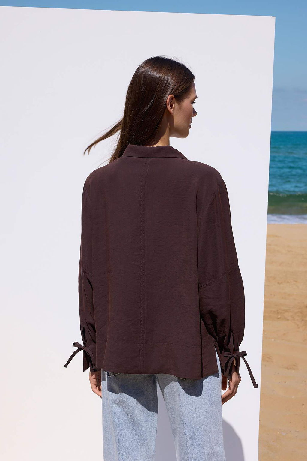 Sustainable Koyu Kahverengi Boho Modal Baglama Detayl? Oversize Modal Gomlek TWOAW26GO00080