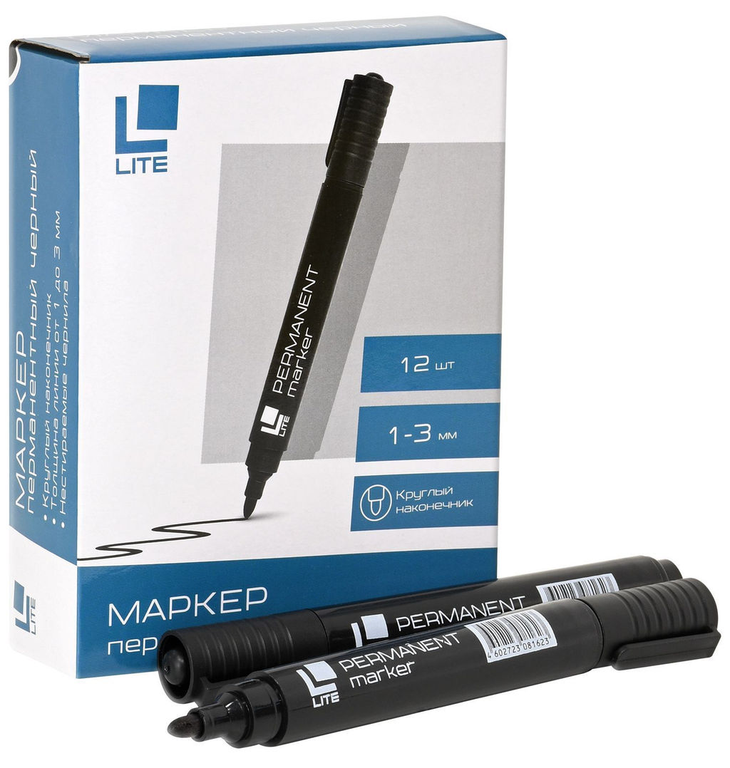Цена за 5 шт.Маркер перманентный LITE 3 мм, черный, круглый