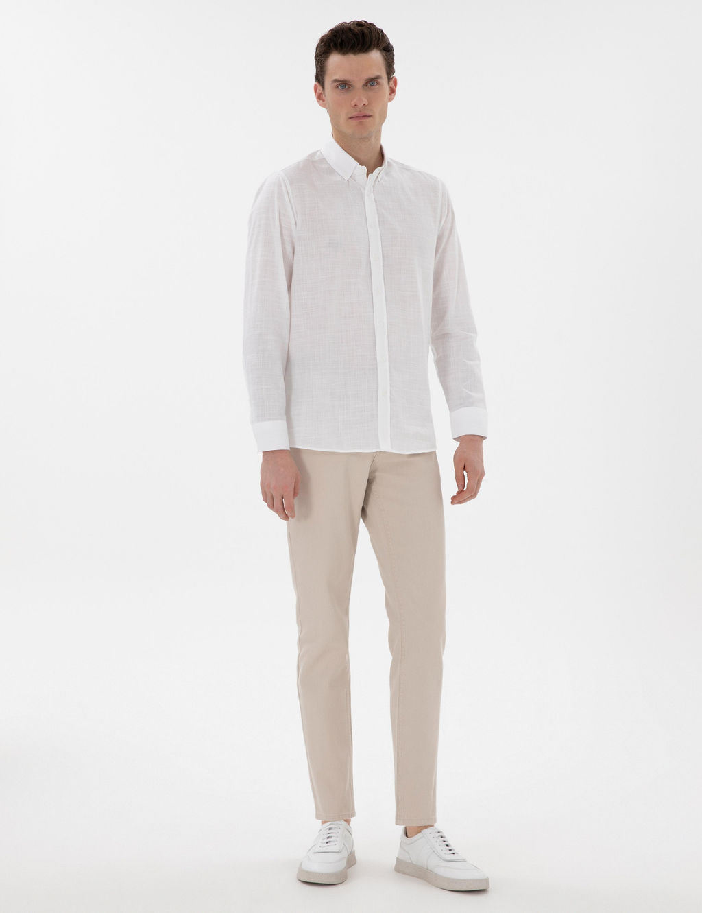 Рубашка Slim Fit белая льняная