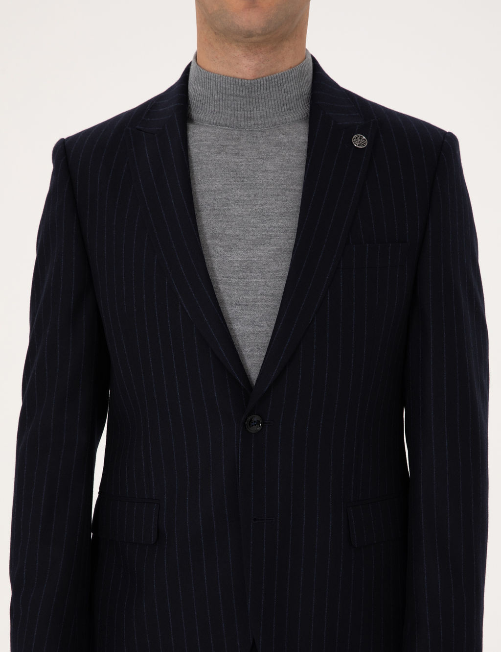Lacivert Slim Fit %100 Y_n Tak_m Elbise