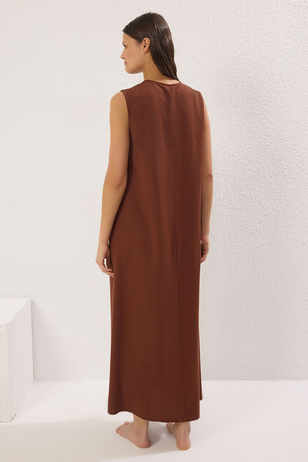 TRENDYOLMILLA Kahverengi Maxi Dokuma Aksesuarl? Plaj Elbisesi TBESS25EL00061 фото 4