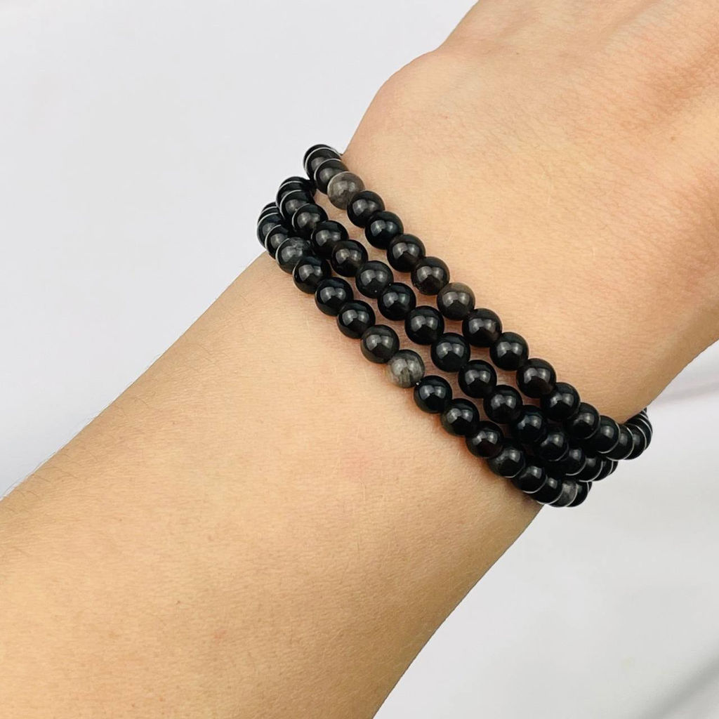 Бусины для украшений из серебристого Обсидиана 39 см