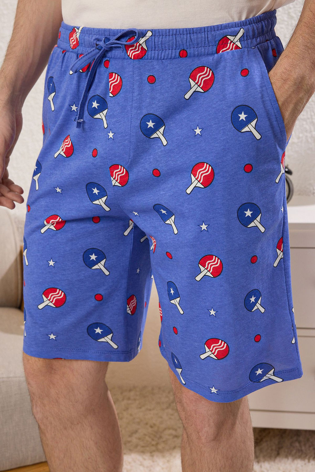 TRENDYOL MAN Ekru -Mavi Regular Fit Spor Temal? Orme Sortlu Pijama Tak?m? TMNSS25PT00014 - Trendyolmilla фото 3