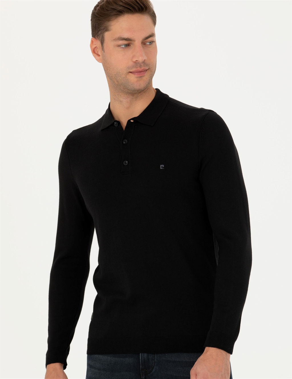 Siyah Slim Fit Polo Yaka Basic Triko Kazak - Pierre cardin фото 3