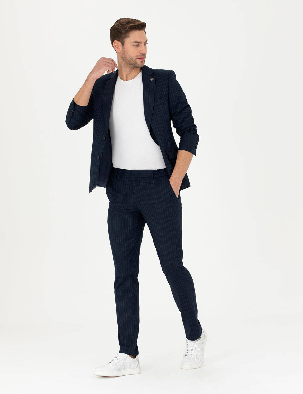 Lacivert Ex. Slim Fit _izgili Tak_m Elbise