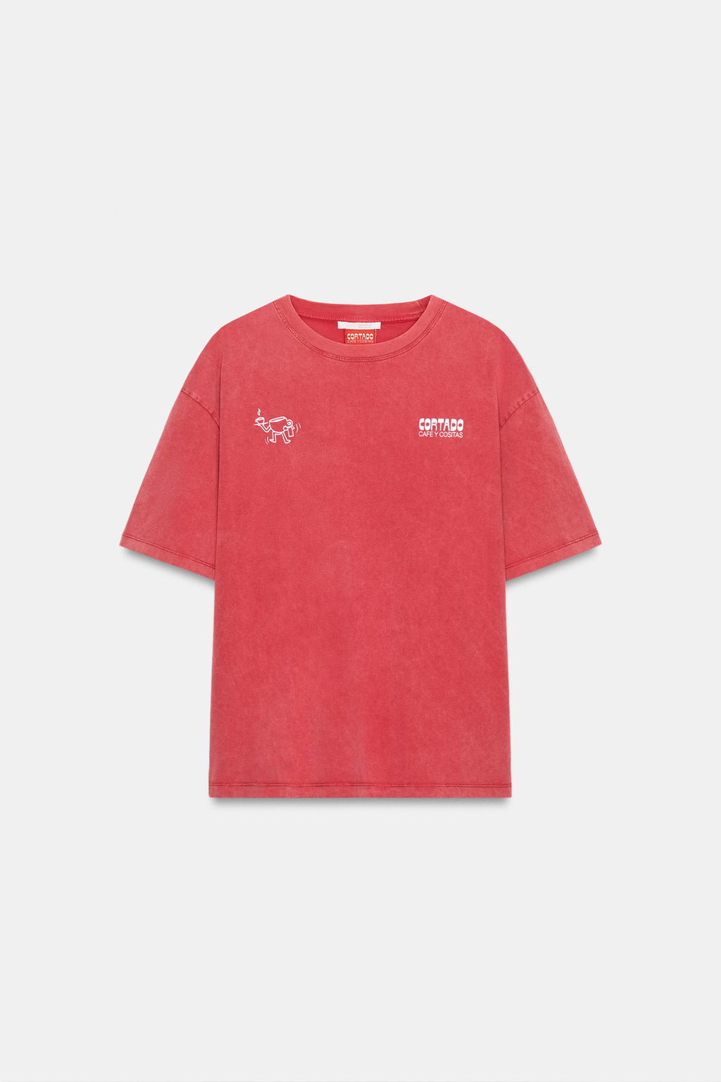 CAMISETA EFECTO LAVADO ESTAMPADO CORTADO / Rojo - Zara фото 4