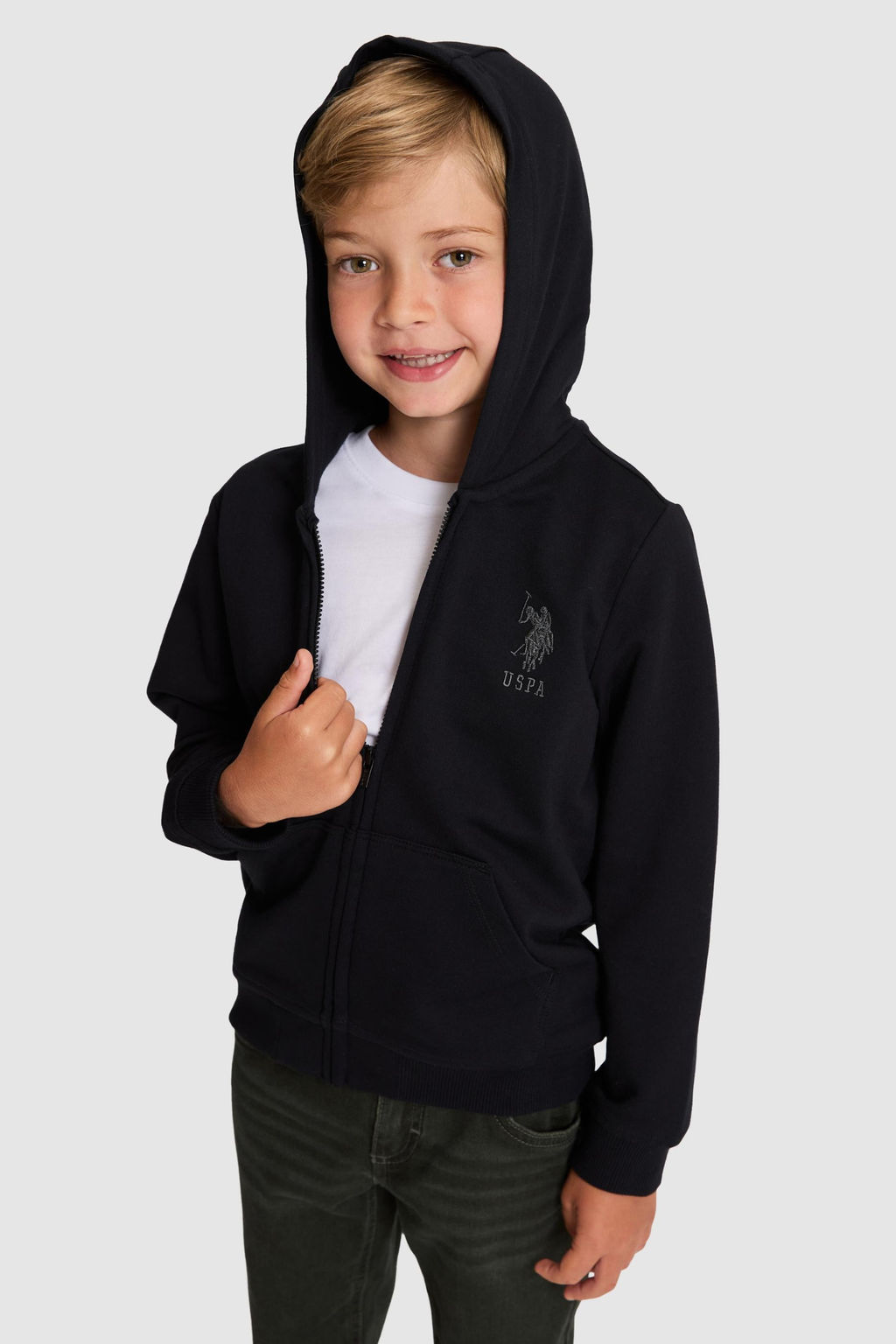 Erkek _ocuk Siyah Kap__onlu _nce Fermuarl_ Basic Sweatshirt