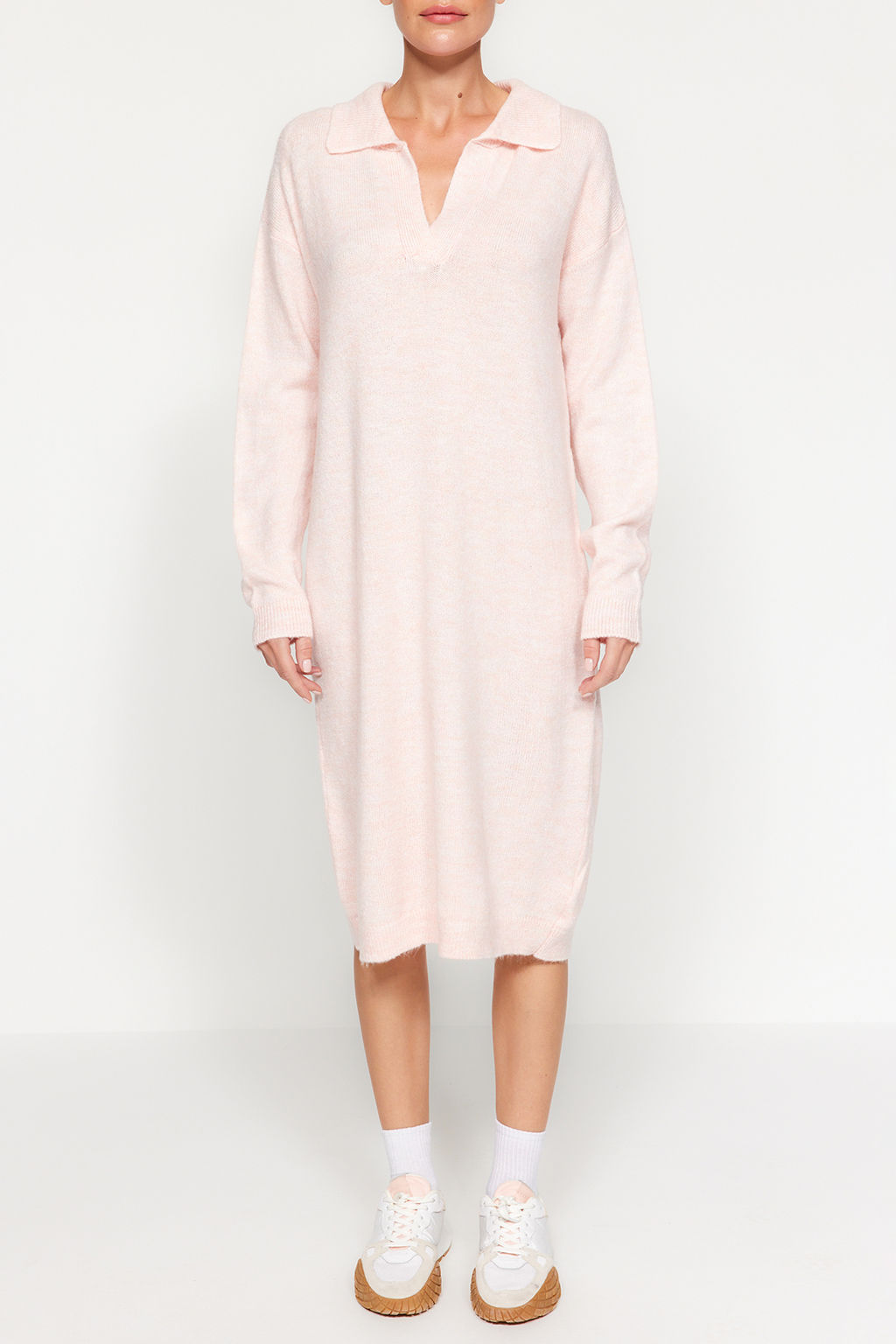 Pudra More Sustainable Midi Triko Yumusak Dokulu Elbise TWOAW24EL00520