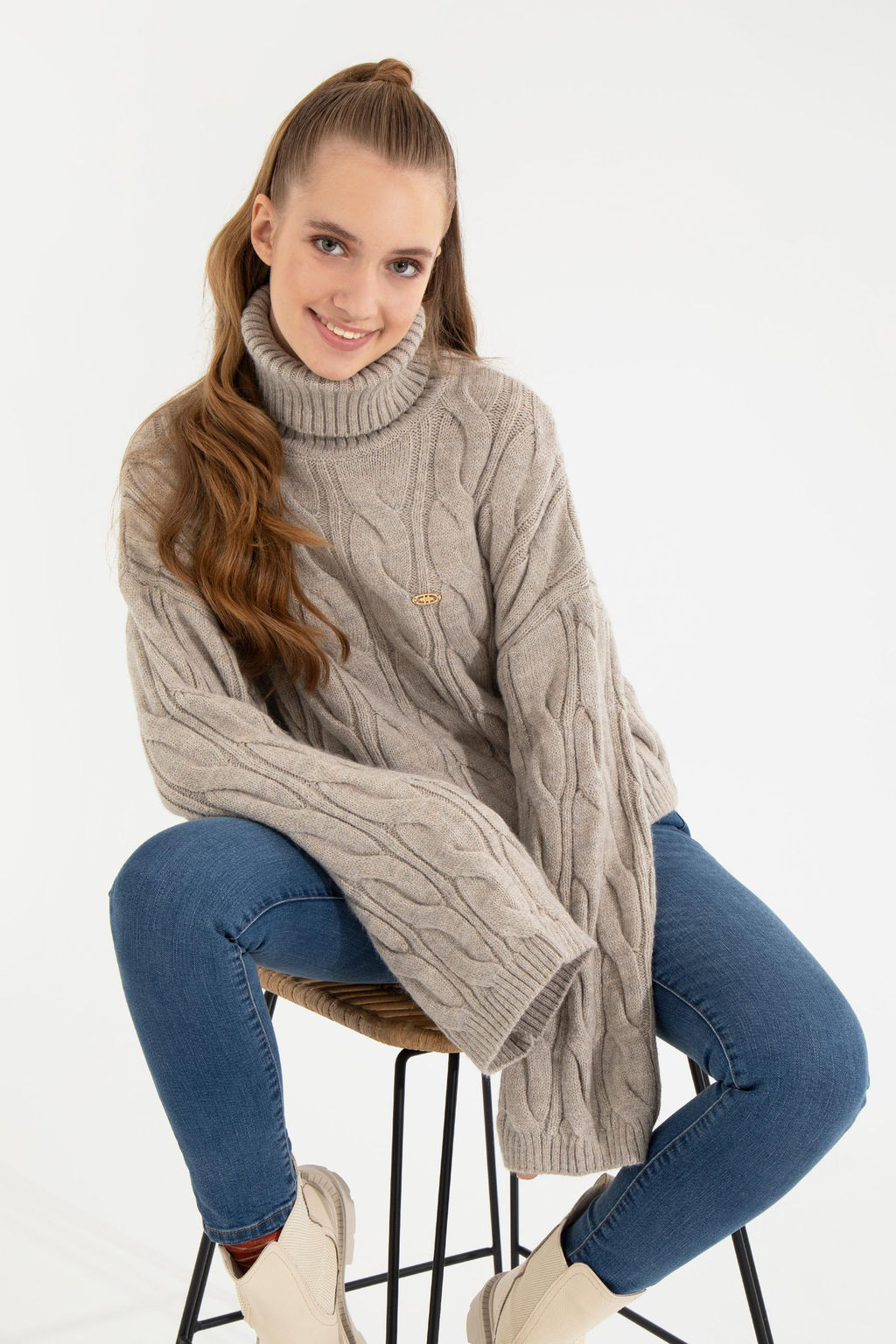 U. S. Polo Assn Женский свитер с высоким воротником из меланжевого камня - U.s. polo assn фото 13