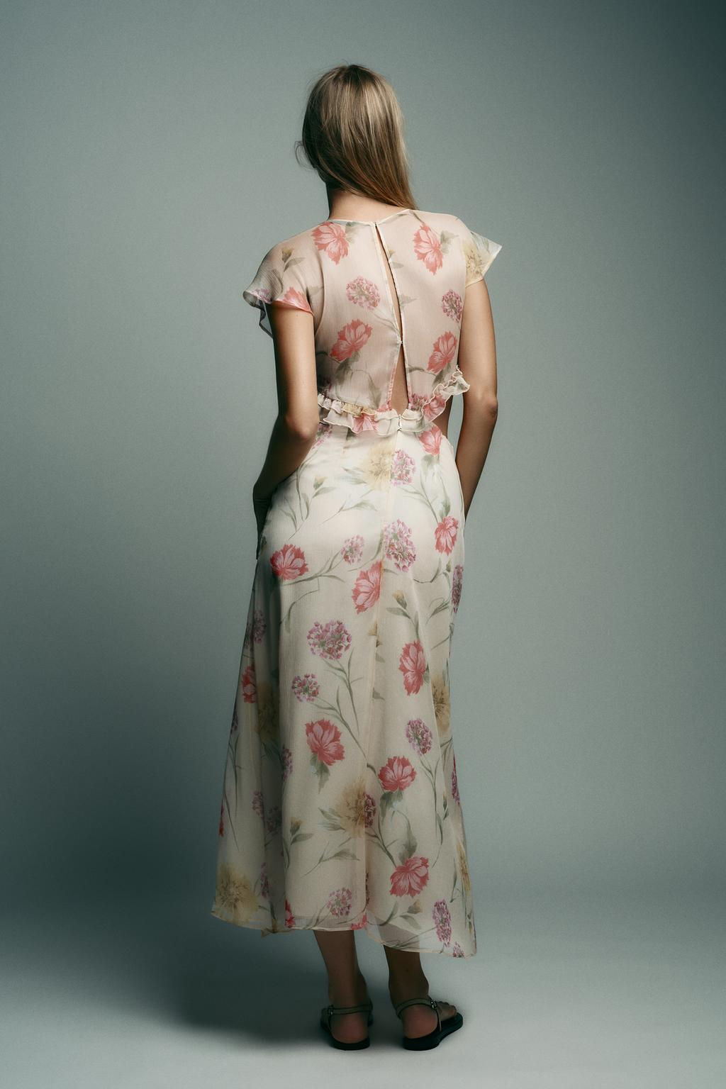 FLORAL PRINT CUT-OUT MIDI DRESS - Zara фото 6