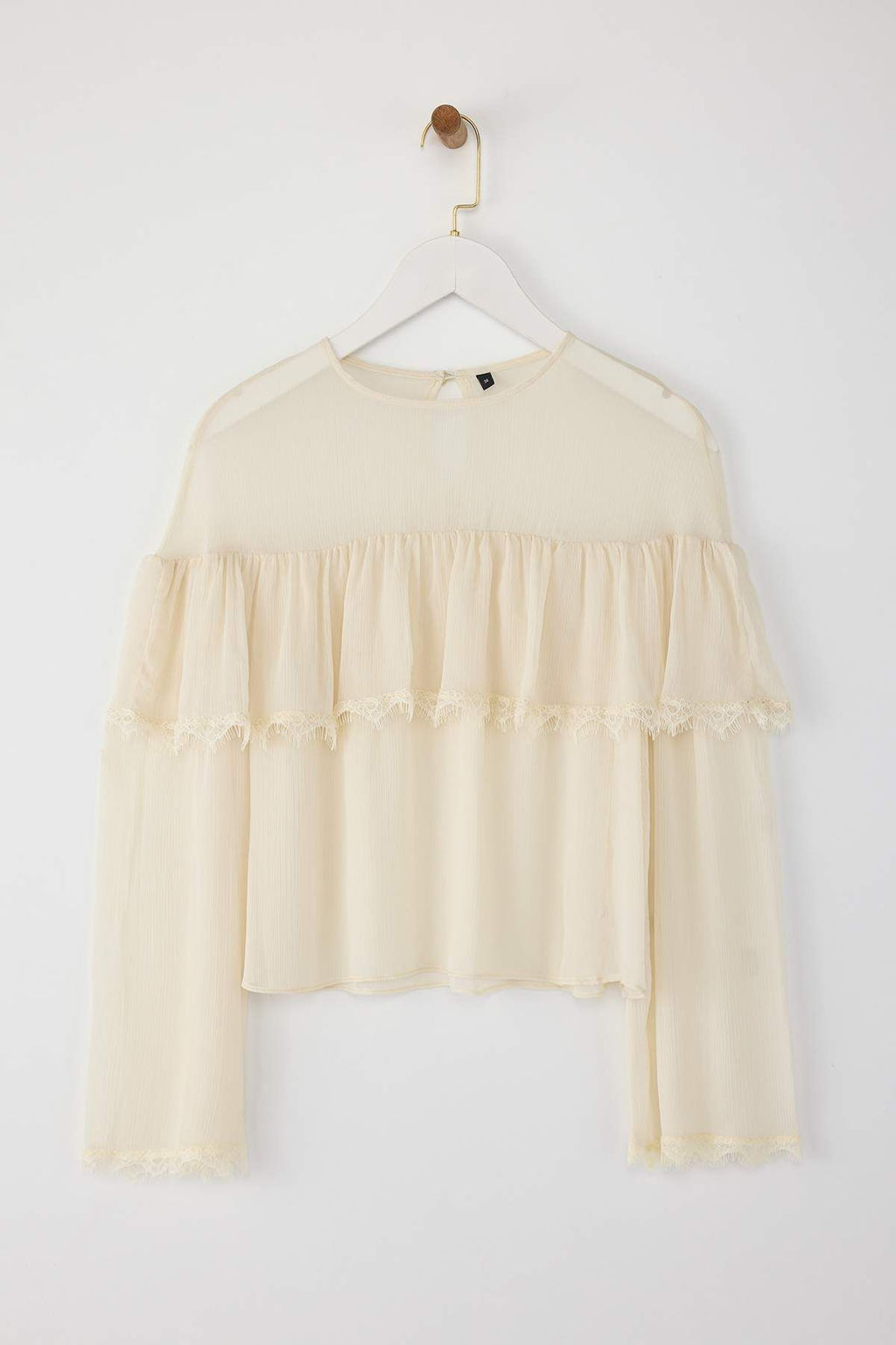 Ekru Sifon Dantel Detayl? Bisiklet Yaka Dokuma Bluz TWOAW26BZ00055 - Trendyolmilla фото 5
