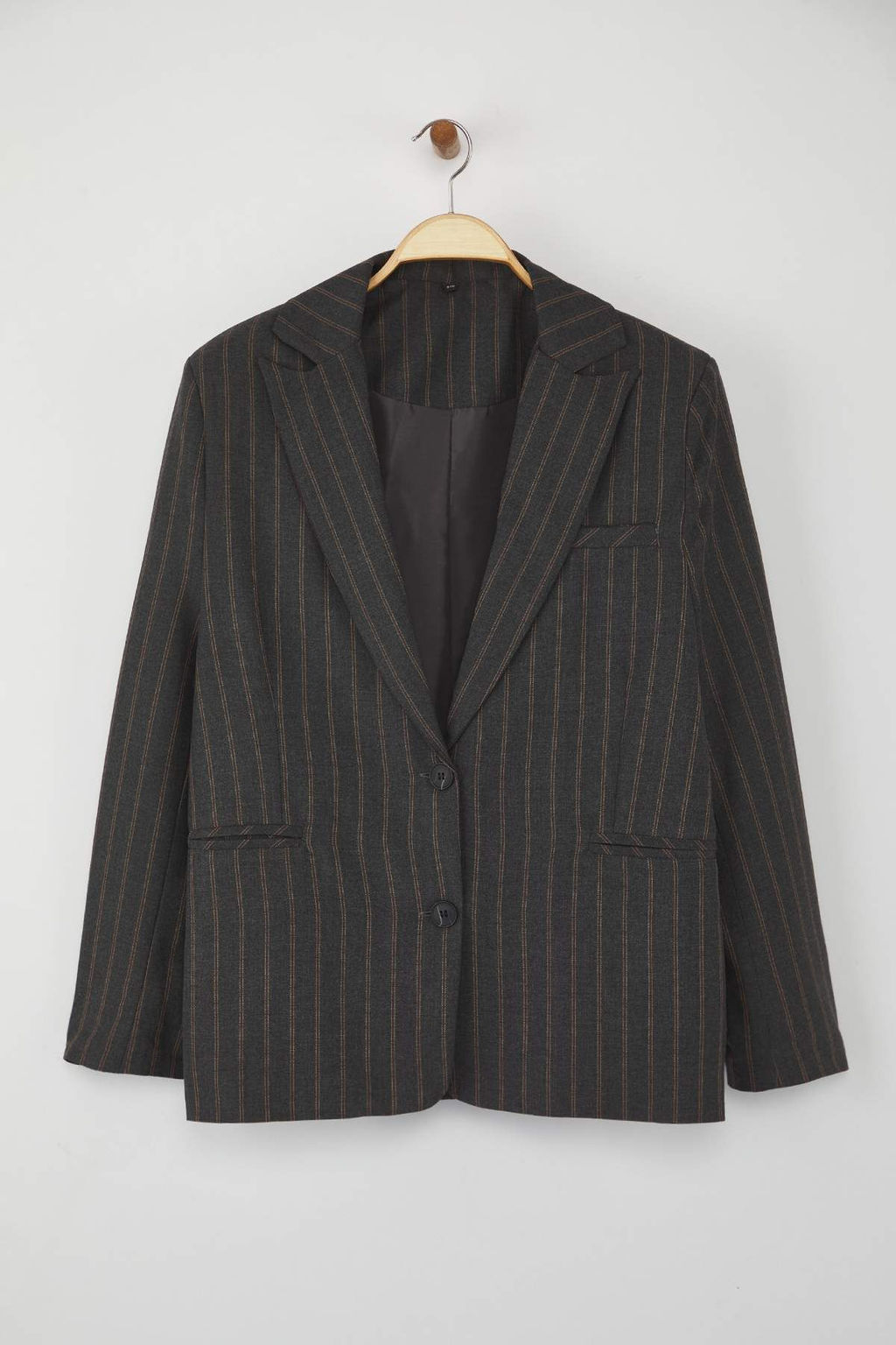 Antrasit Kahverengi Cizgili Oversize Blazer Ceket TWOAW26BC00024 - Trendyolmilla фото 2