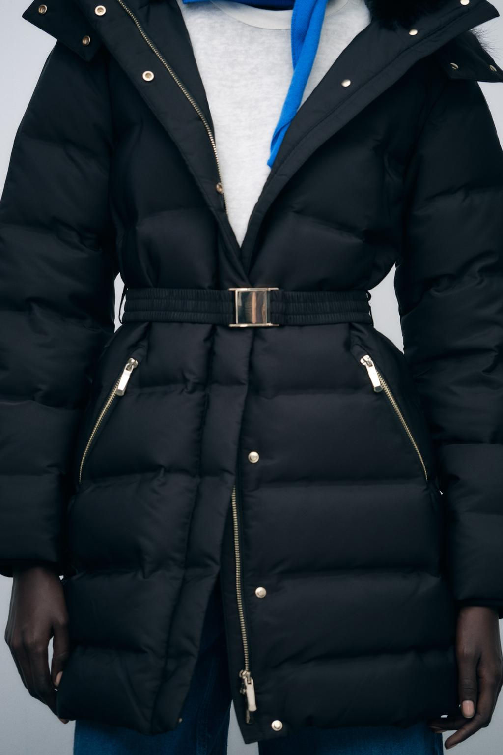 WATER AND WIND PROTECTION HOODED DOWN PUFFER JACKET WITH BELT - Zara фото 4