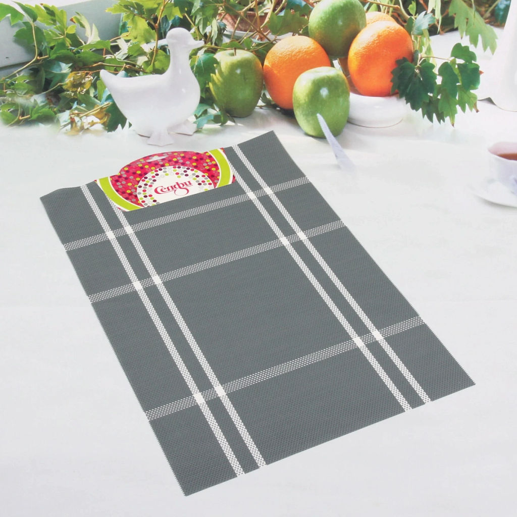 Цена за 3 шт. Салфетка на стол 30*45см плетеная, Клетка серая