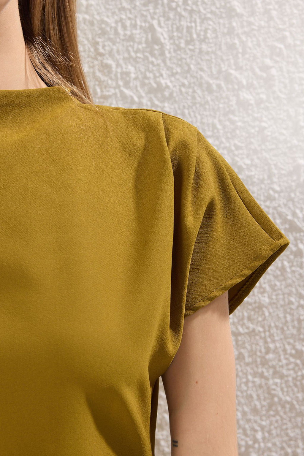 Yag Yesil A Kesim Degaje Yaka Midi Dokuma Elbise TWOAW25EL00393