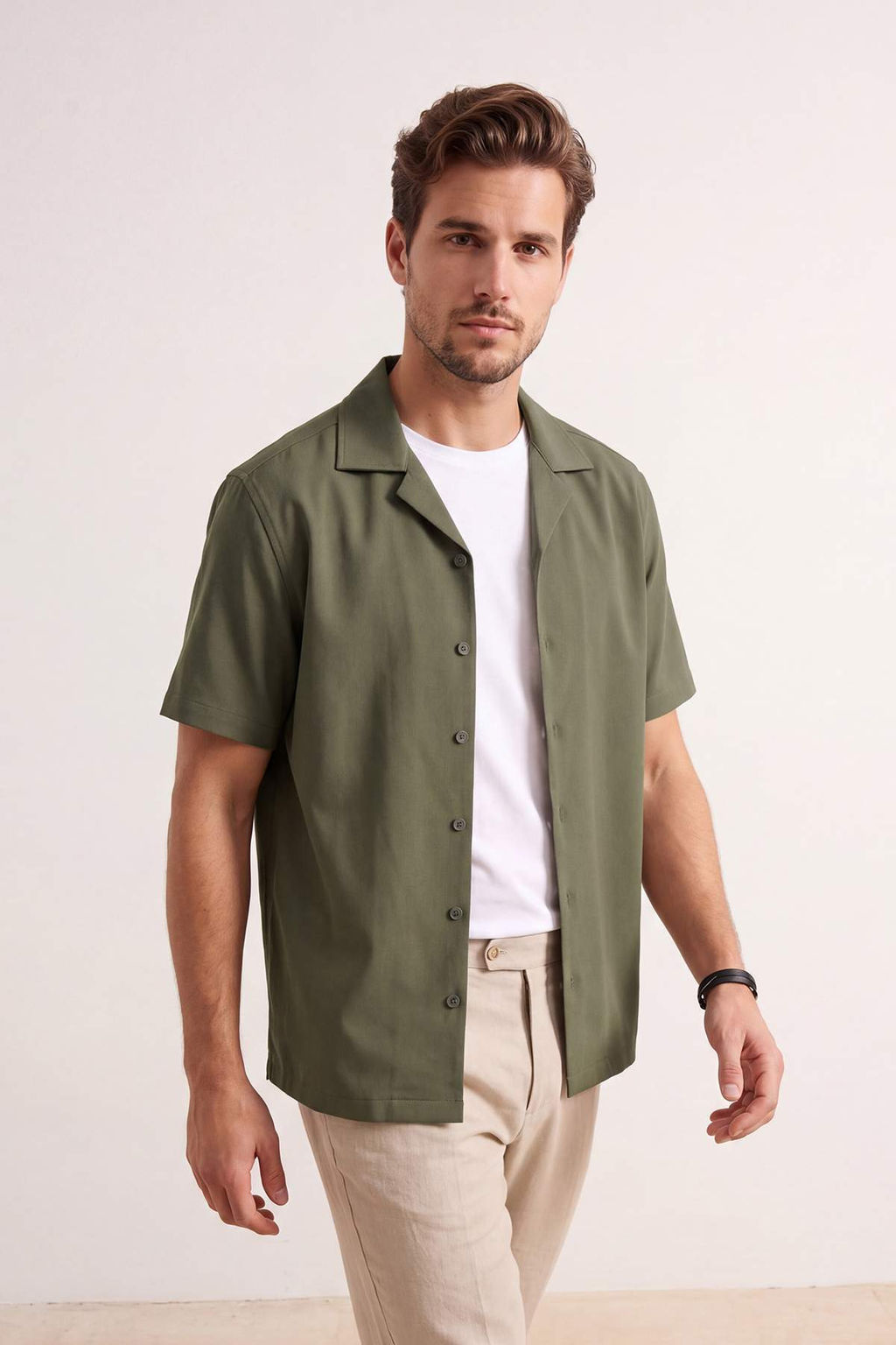 Haki Genis Kal?p/Oversize Gabardin Apas Yaka Erkek Dokuma Gomlek TMNSS26GO00034 - Trendyolmilla фото 2