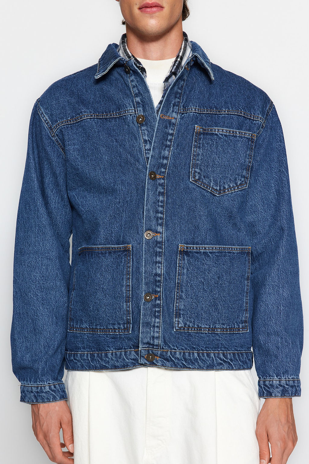 TRENDYOL MAN Orta Mavi %100 Pamuk Regular Fit Denim Kot Ceket TMNAW24CE00004 - Trendyolmilla фото 14