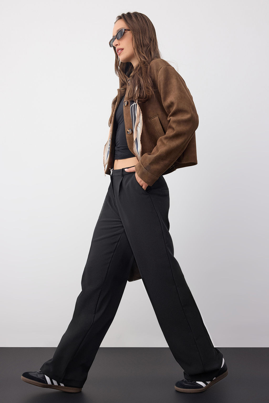 Wardrobe Essentials Koyu Kahverengi Icten Bel Ayarlamal? Genis Paca Pantolon | TWOAW26PL00028
