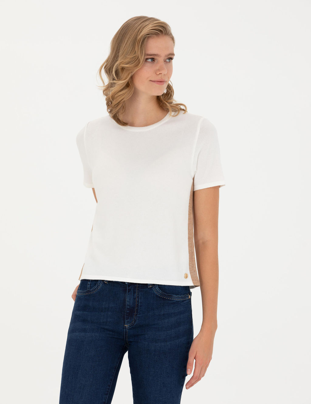 Ekru Slim Fit Bisiklet Yaka Triko Ti__rt - Pierre cardin фото 3