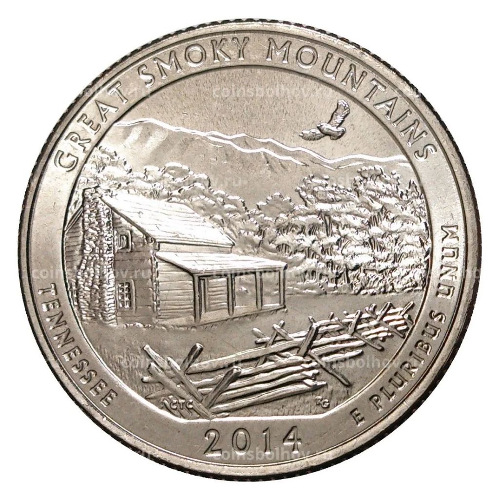 Монета 25 центов 2014 года P №21 Национальный парк Грейт-Смоки-Маунтинс