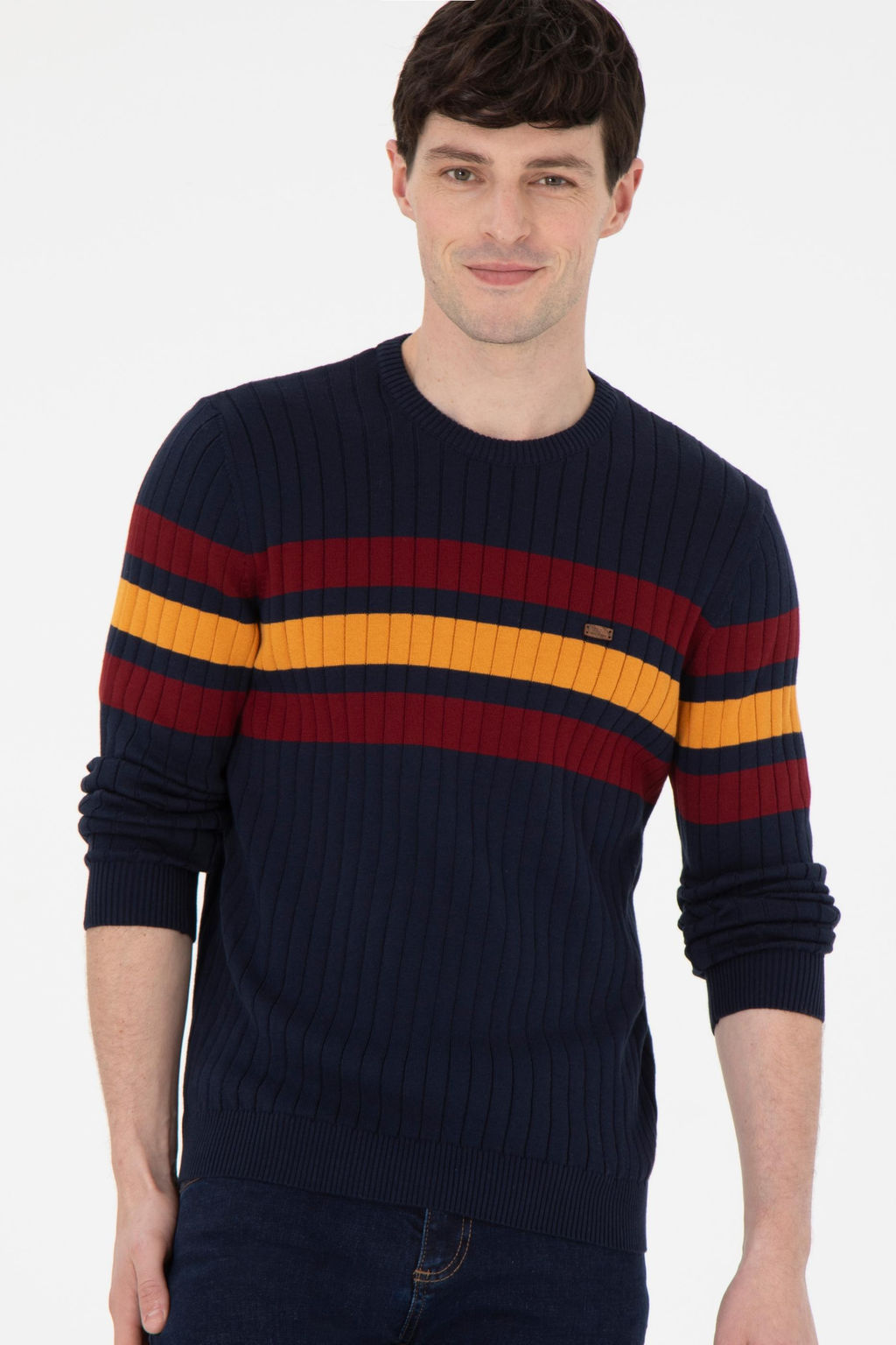 Джемпер Slim Fit темно-синий из хлопка