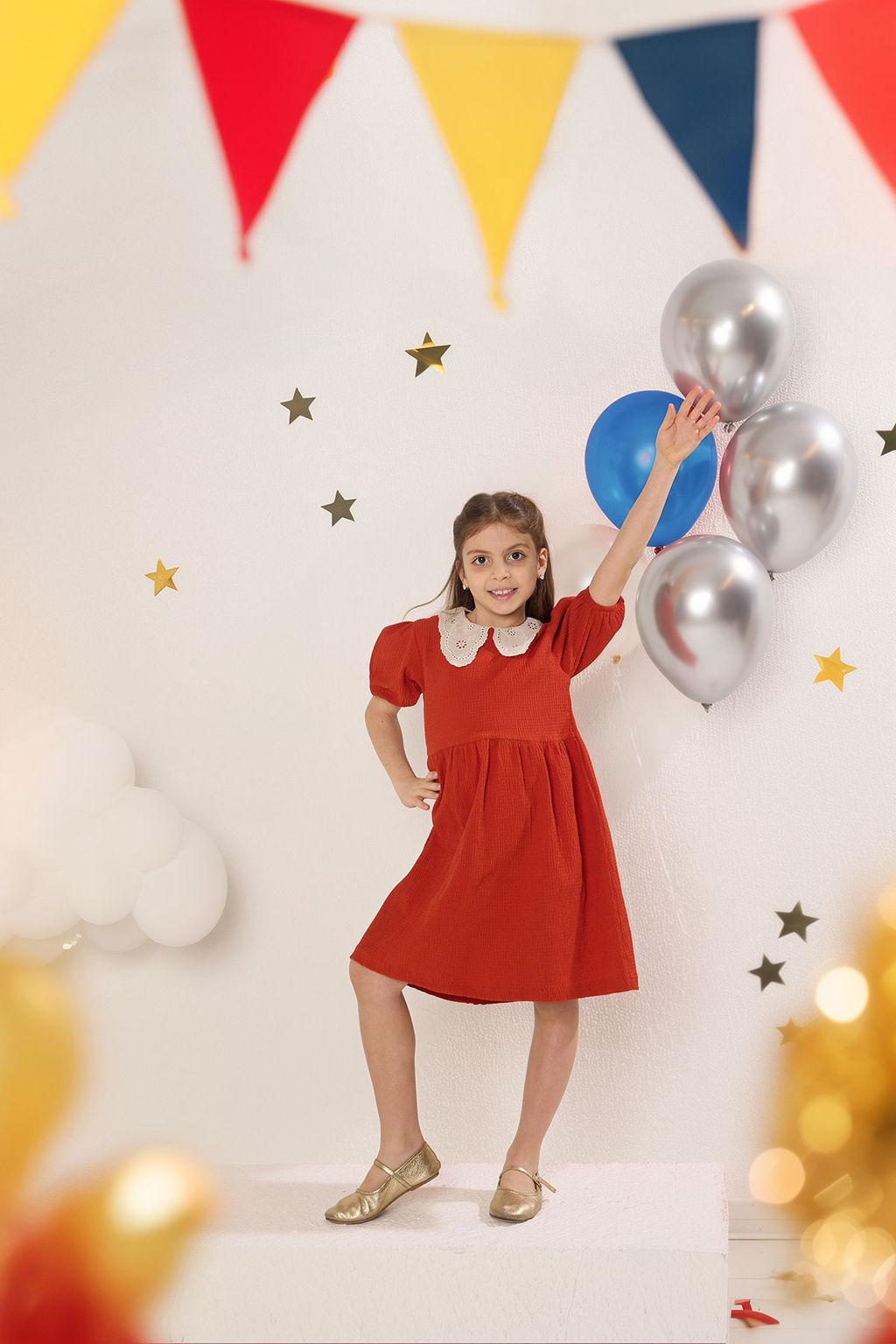 K?rm?z? K?z Cocuk Pamuklu Bebe Yaka Mini Bayraml?k Orme Elbise TKDSS25EL00022