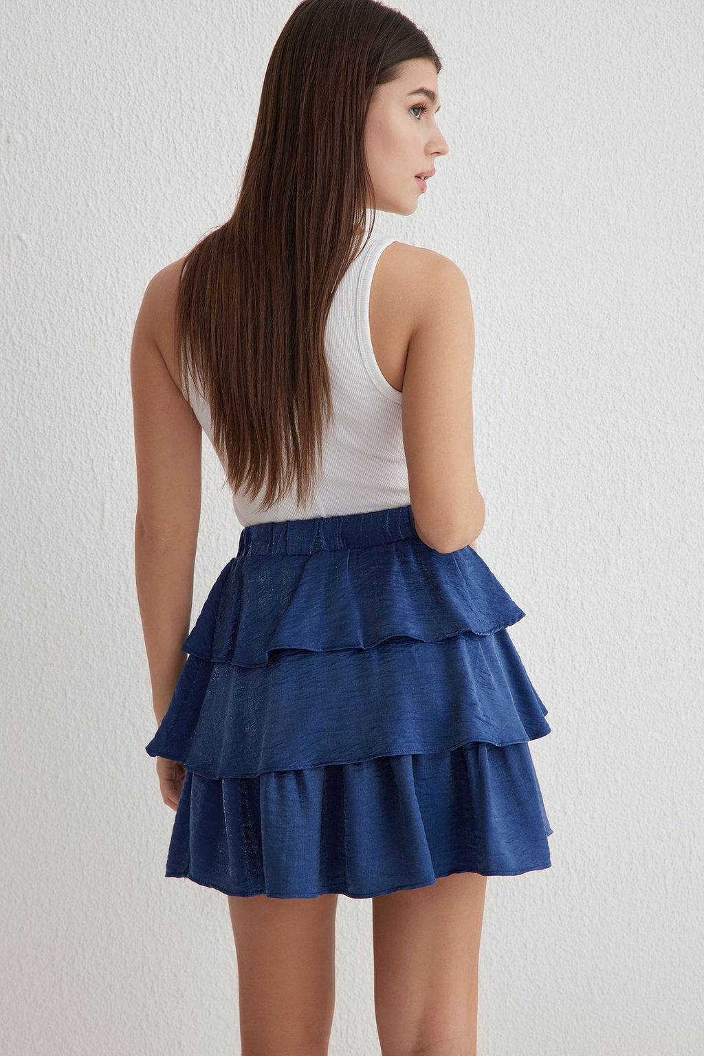 TRENDYOLMILLA Lacivert Etegi F?rf?r Detayl? Beli Lastikli Mini Boy Dokuma Etek TWOSS25ET00047  фото 6
