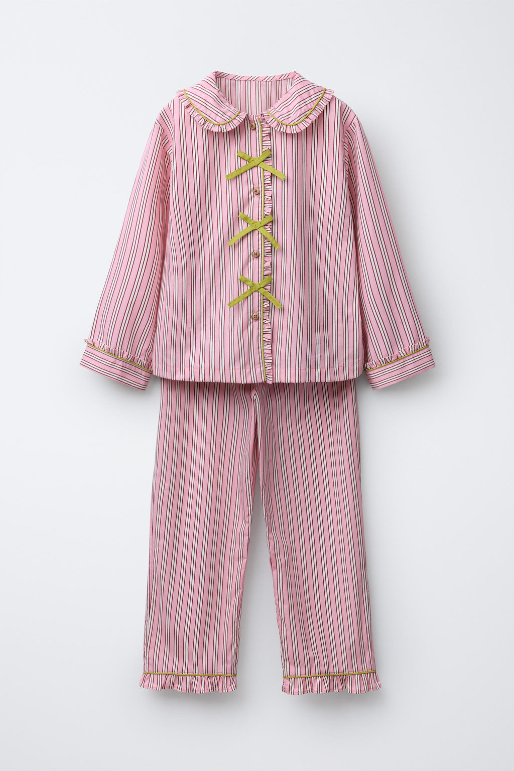 6-14 YEARS/STRIPED SHIRT AND TROUSER PYJAMAS WITH BOWS