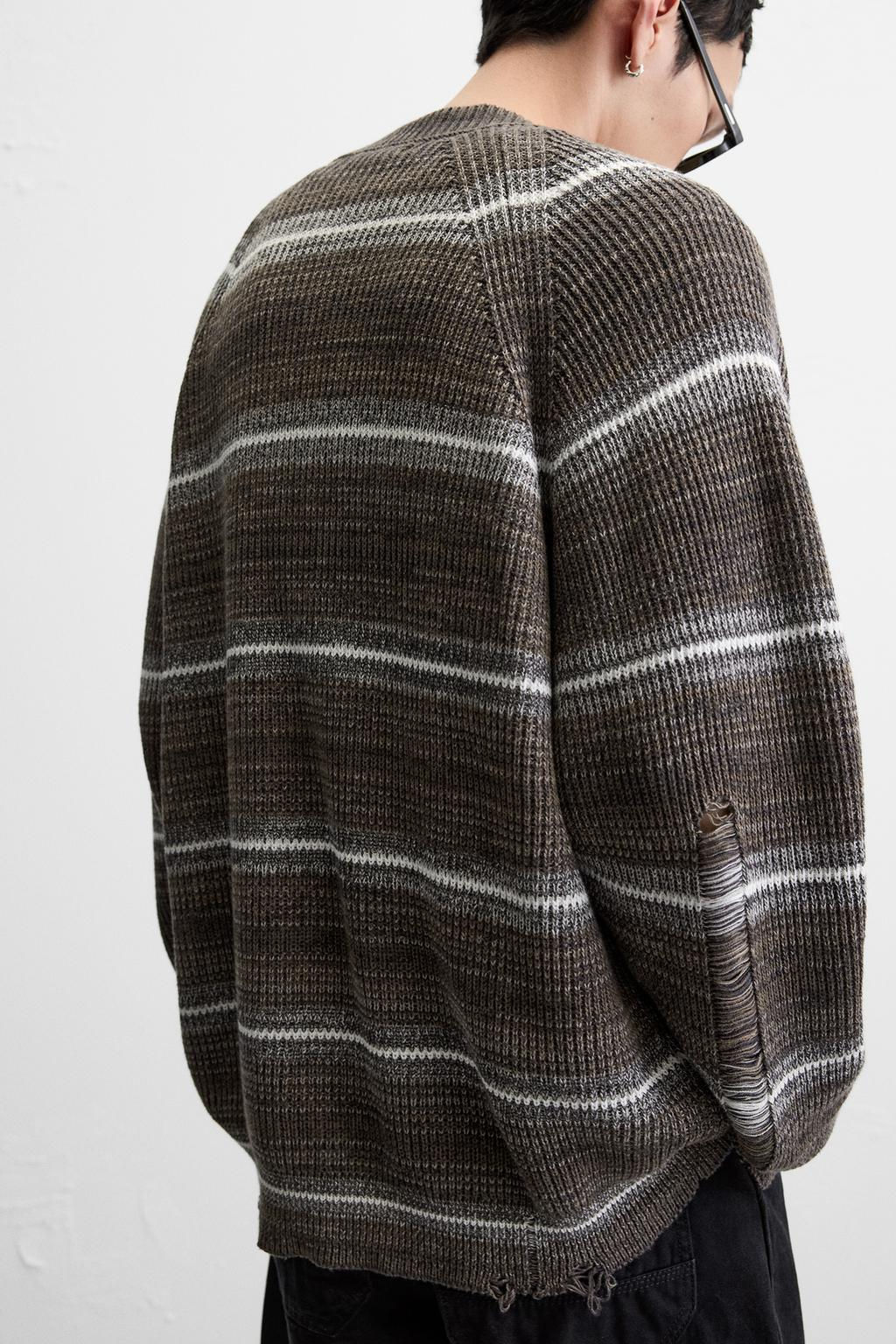 STRIPED DISTRESSED-EFFECT CARDIGAN - Zara фото 7