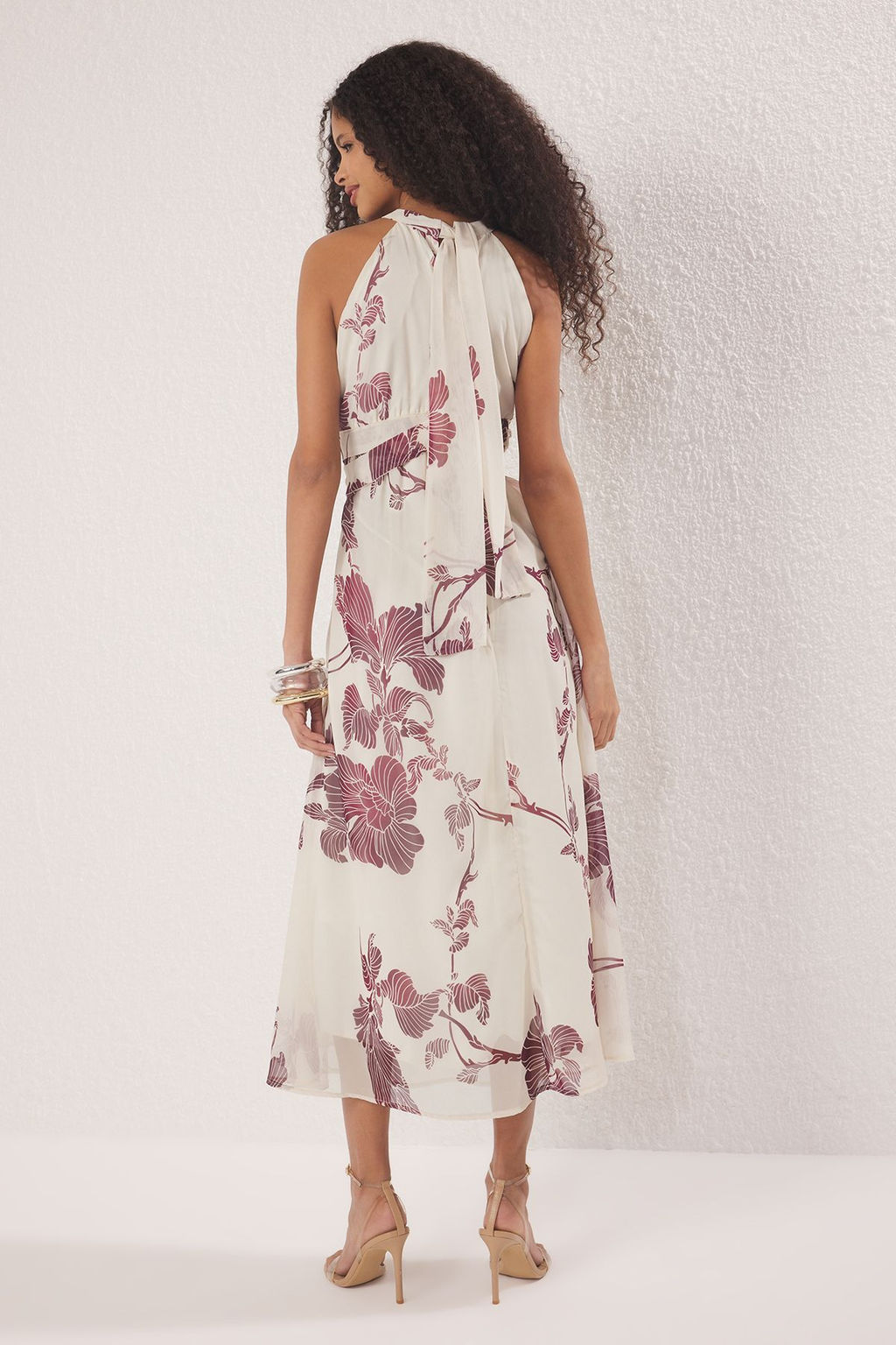 Trendyolmilla Krem Cicekli Maxi Dokuma Elbise TWOSS25EL00731