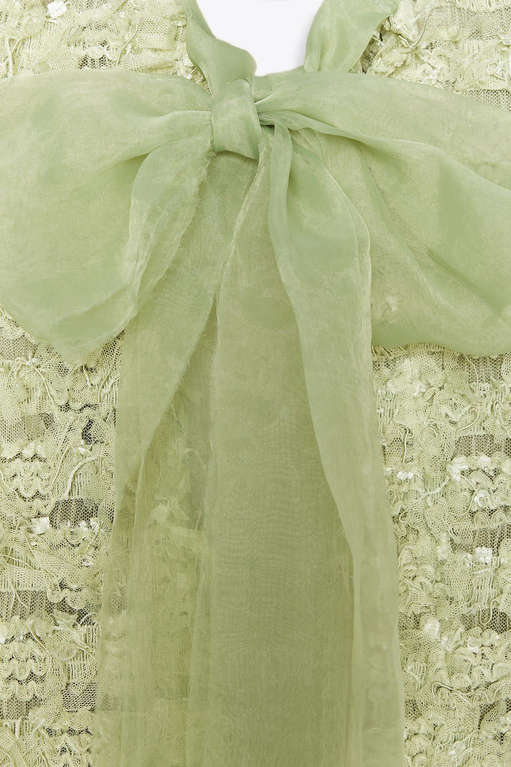 FRINGED KNIT CARDIGAN WITH ORGANZA TIE - Zara фото 7