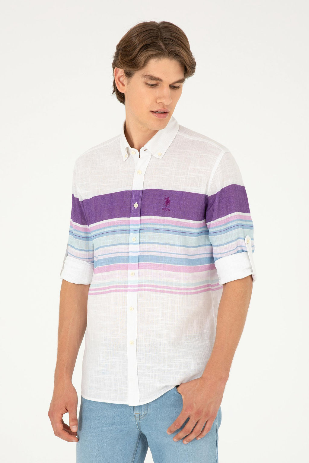 Мужская фиолетовая рубашка с длинным рукавом Неожиданная скидка в корзине - U.s. polo assn фото 3