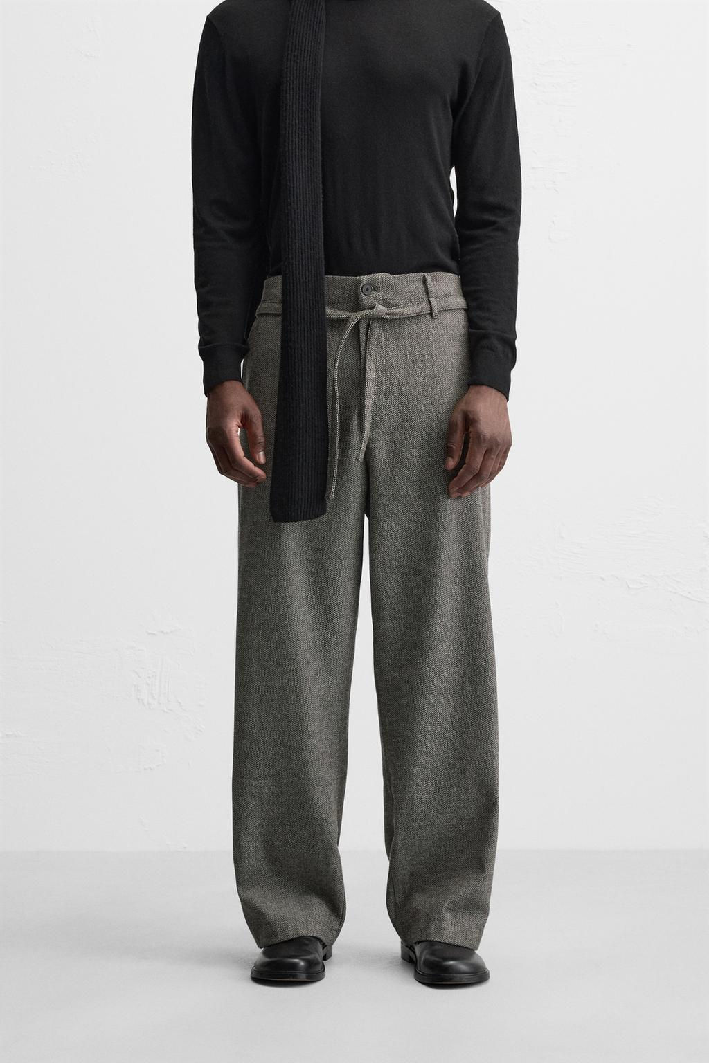 HERRINGBONE BELTED TROUSERS - Zara фото 2