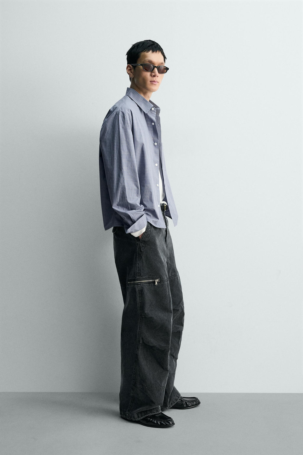 CAMISA BOXY FIT CUADROS / Azul lavado - Zara фото 4