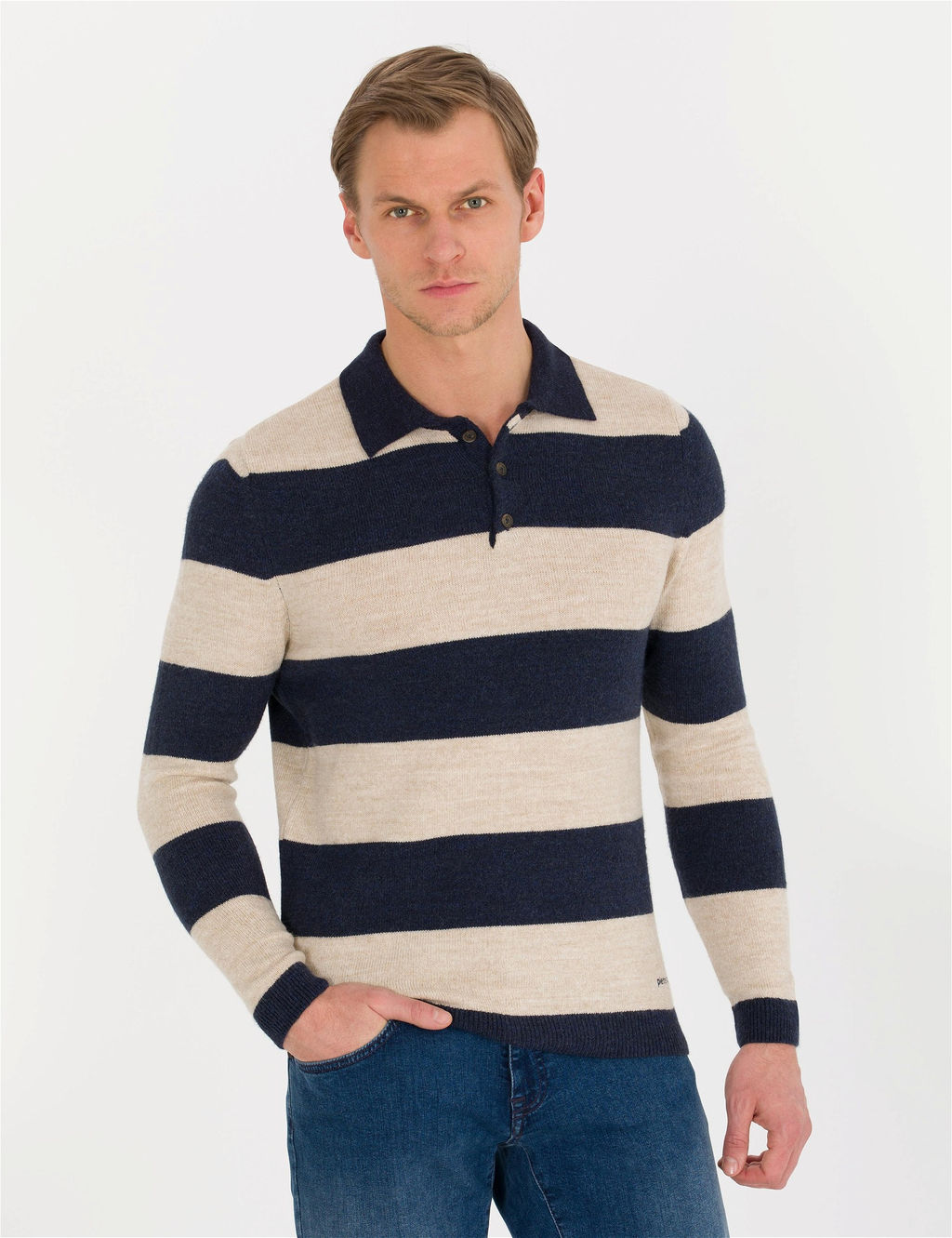 Lacivert Slim Fit D__meli Polo Yaka Triko Kazak - Pierre cardin фото 2