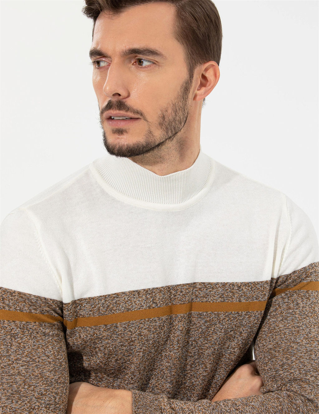 Kahverengi Slim Fit Bal_k__ Yaka Triko Kazak