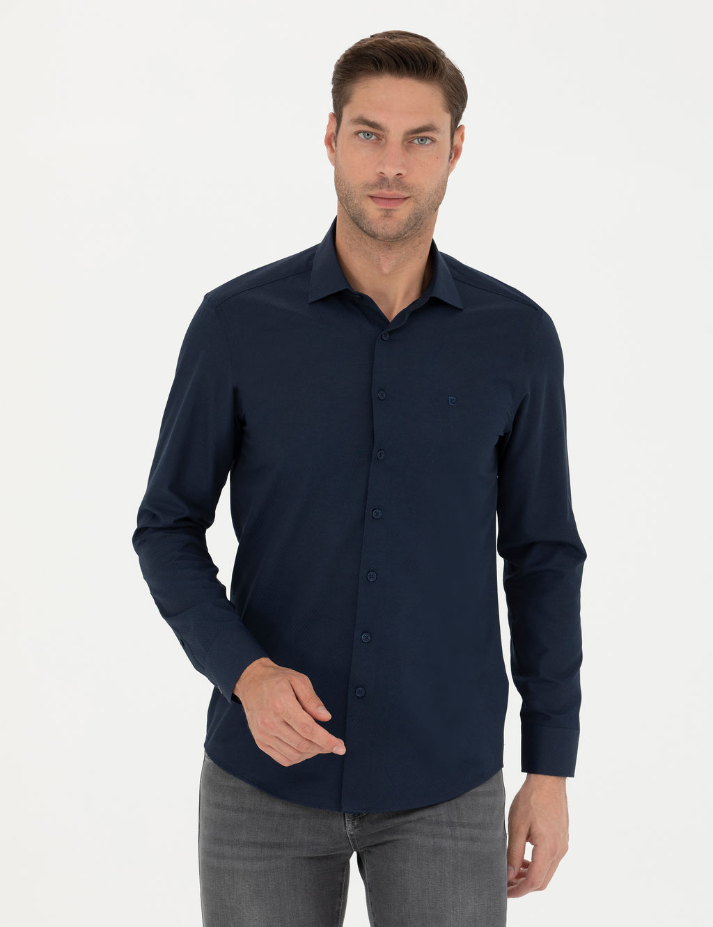 Lacivert Slim Fit Uzun Kollu G_mlek