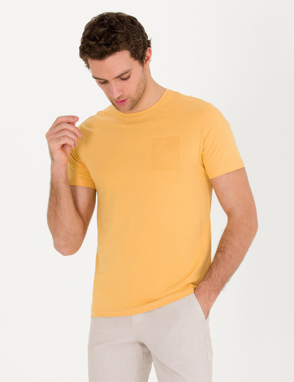 Hardal Bisiklet Yaka Slim Fit T-Shirt